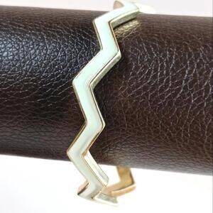 Gold Tone Enamel Chevron Bangle Bracelet